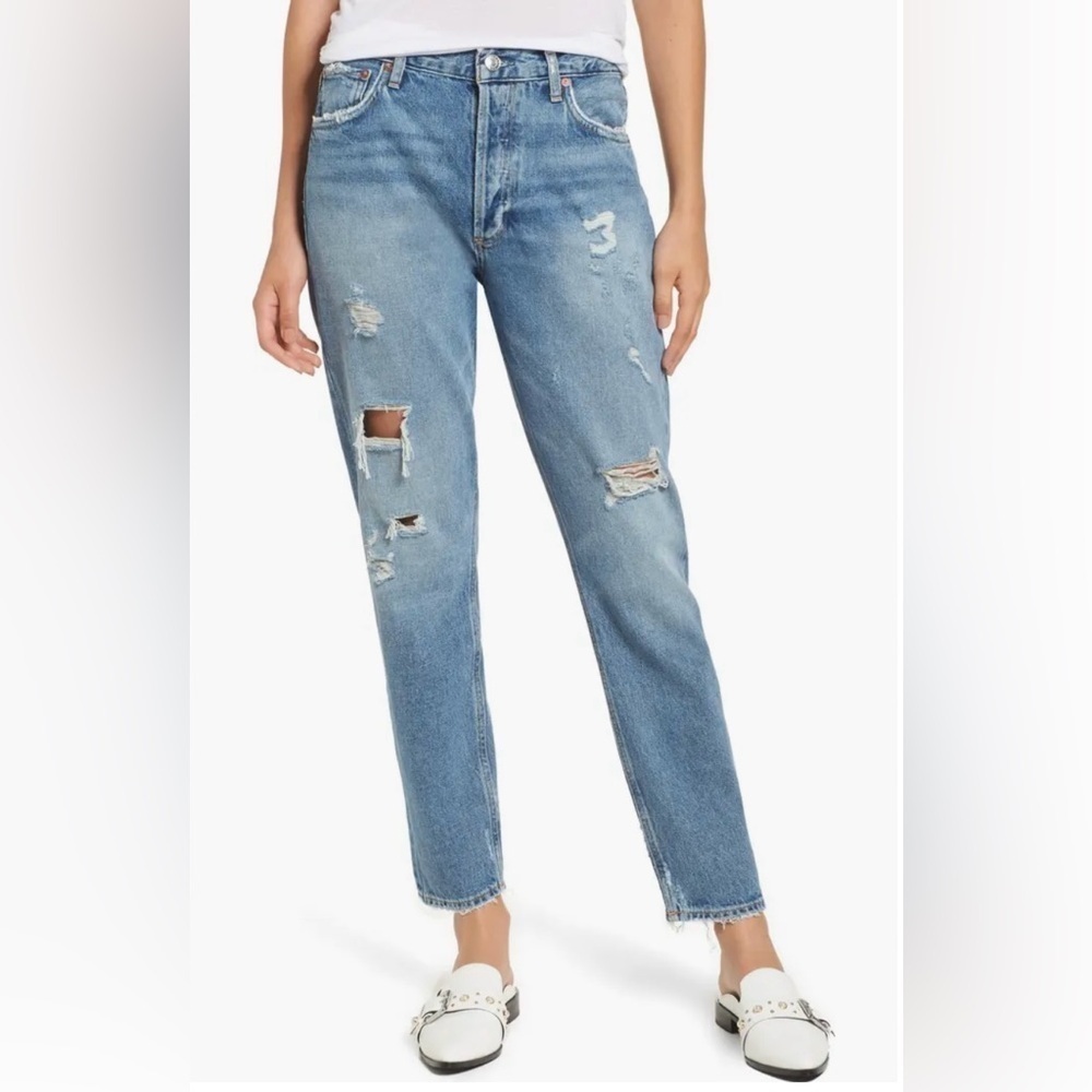Agolde Jamie High Rise Classic Distressed Jeans in Isolation 27